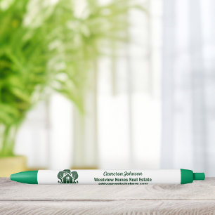 Real Estate Company Green Forest House Black Ink Pen
