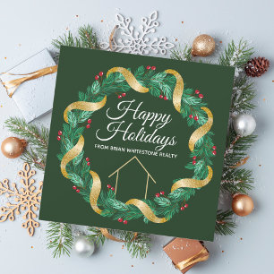 Real Estate Company Happy Holidays Elegant Green Holiday Card