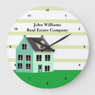 Real Estate Company House Green Striped Custom Large Clock