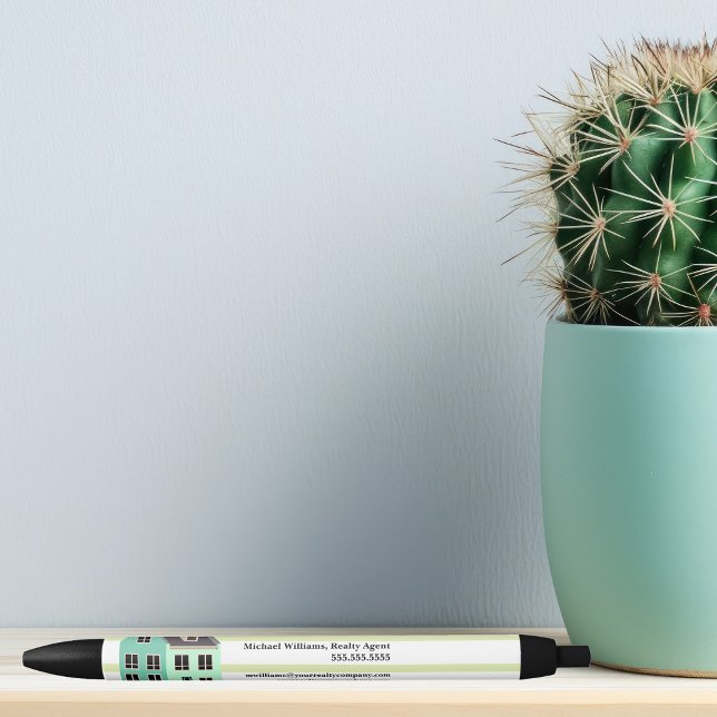 Real Estate Company House Modern Green Striped Black Ink Pen (Creator Uploaded)