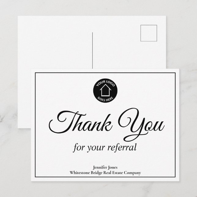 Real Estate Company Logo Custom Realtor Thank You Postcard (Front/Back)