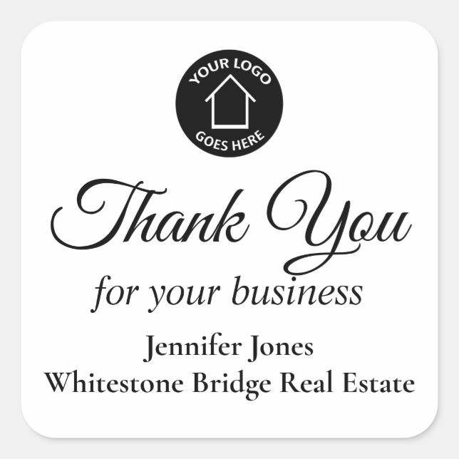 Real Estate Company Logo Custom Realtor Thank You Square Sticker (Front)