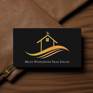 Real Estate Company Modern Chic Gold Black Realtor Business Card
