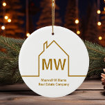 Real Estate Company Personalised Chic Gold Realtor Ceramic Tree Decoration<br><div class="desc">This modern personalised realtor Christmas ornament is simple and subtle with your monogram and real estate company name in elegant gold. It features a chic minimalist outline of a house. Modern realty business marketing gifts.</div>