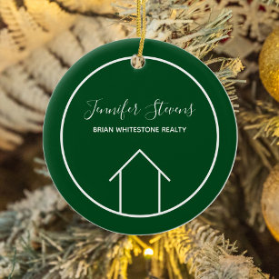 Real Estate Company Personalised Green Christmas Ceramic Tree Decoration