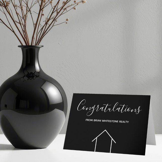 Real Estate Congratulations Black Modern Custom Card (Creator Uploaded)