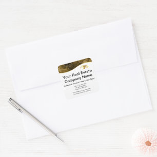 Real estate. Construction. Black Gold Square Sticker