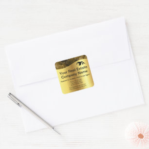 Real estate. Construction. Black Gold Square Sticker
