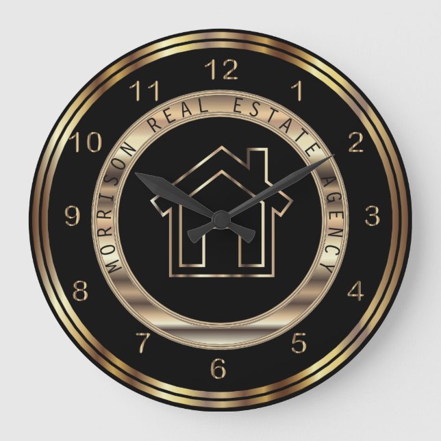 Real Estate Design in Gold and Black Large Clock (Front)