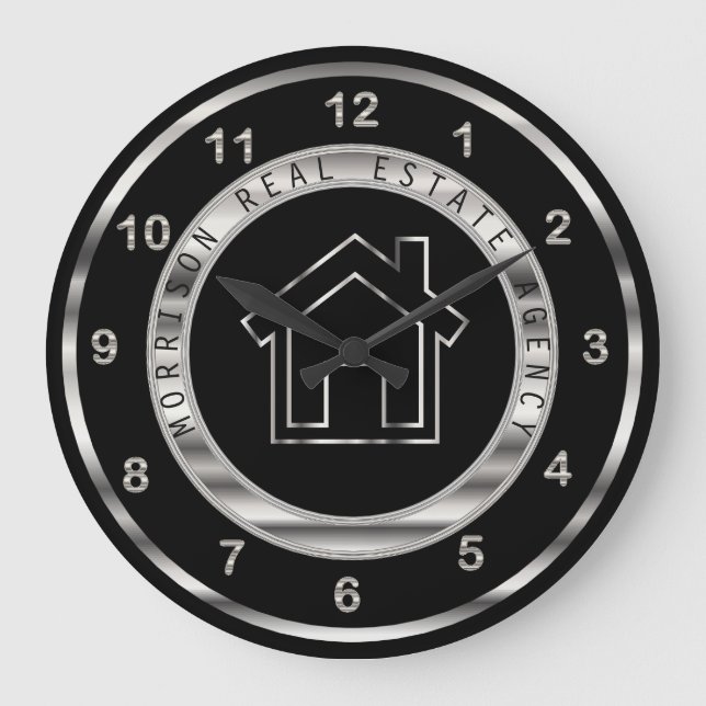 Real Estate Design in Silver and Black Large Clock (Front)