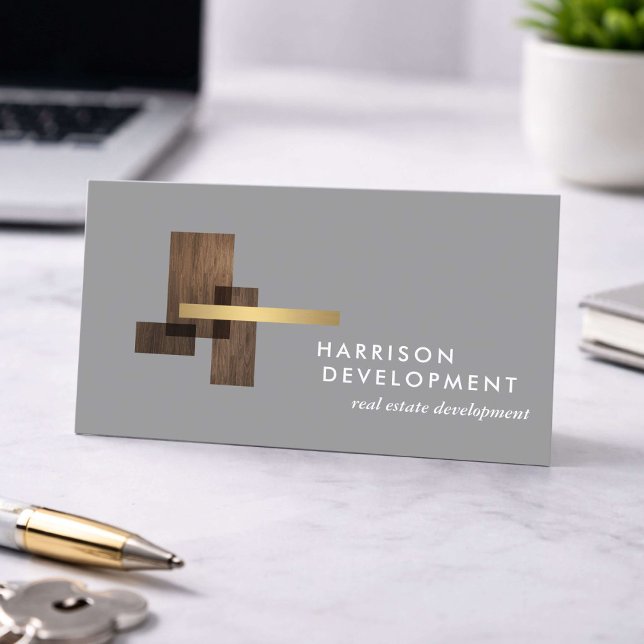 Real Estate Developer Luxury Logo Grey Business Card (Creator Uploaded)