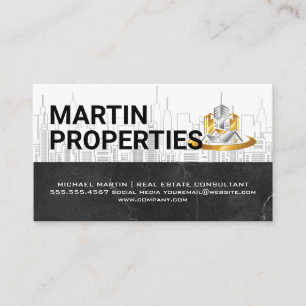 Real Estate   Downtown City Metal Logo Business Card