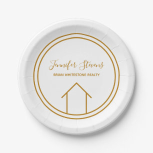 Real Estate Elegant Gold Open House Custom Realtor Paper Plate