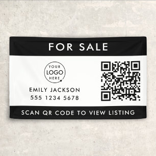 Real Estate For Sale QR Code Listing Black White Banner