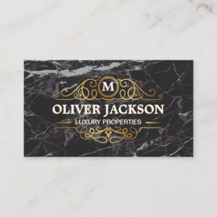 Real Estate Gold Elements Black Marble Business Card