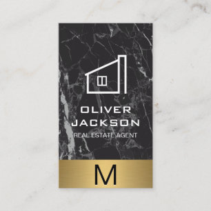 Real Estate Gold Metal Trim Monogram Marble Business Card