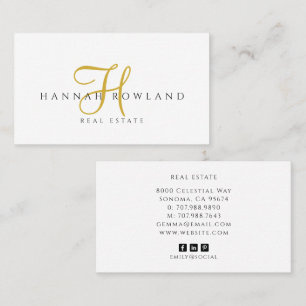 Real Estate Gold Script Monogram Name Business Card