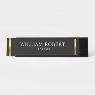 Real Estate Golden House Logo Modern Realtor Desk Name Plate