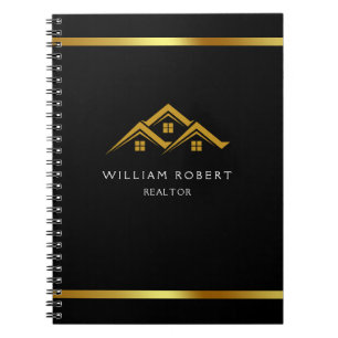 Real Estate Golden House Logo Modern Realtor Notebook