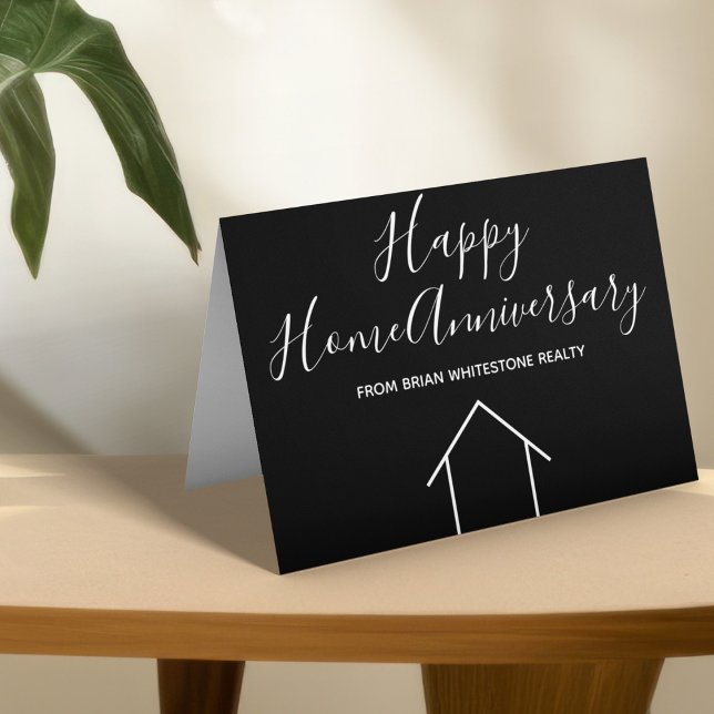Real Estate Happy Home Anniversary Black Modern Card (Creator Uploaded)