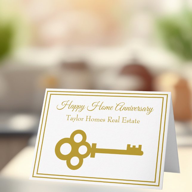 Real Estate Happy Home Anniversary Chic Gold Key  Card (Creator Uploaded)