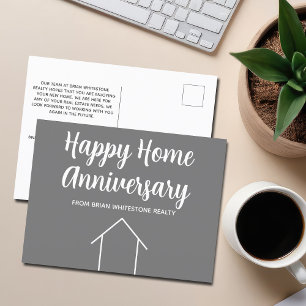 Real Estate Happy Home Anniversary Custom Grey Postcard