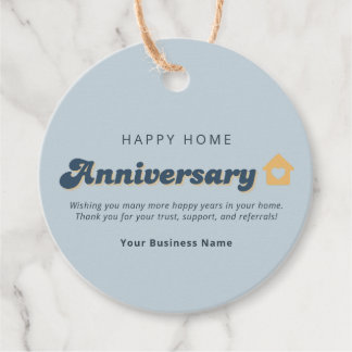 Real Estate Home Anniversary QR Code Retro Blue Favour Tags