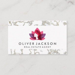 Real Estate Home Gold Marble Lotus Woman Business Card