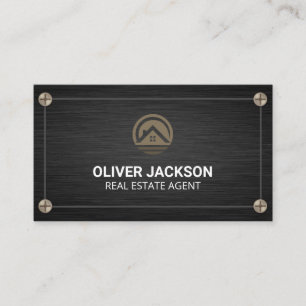 Real Estate Home Icon   Black Metallic and Screws Business Card