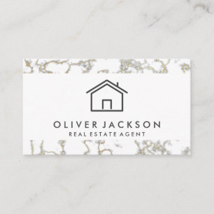 Real Estate Home Icon   Gold Marble Business Card