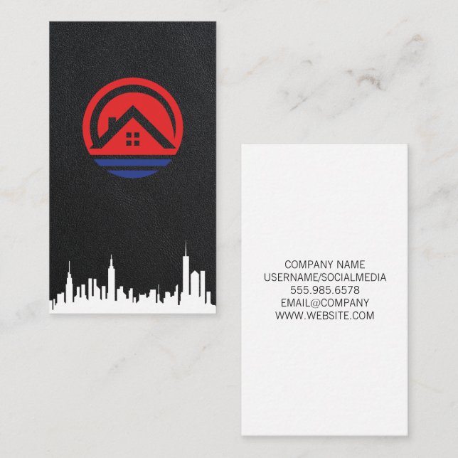 Real Estate Home Logo | city Skyline Business Card (Front/Back)
