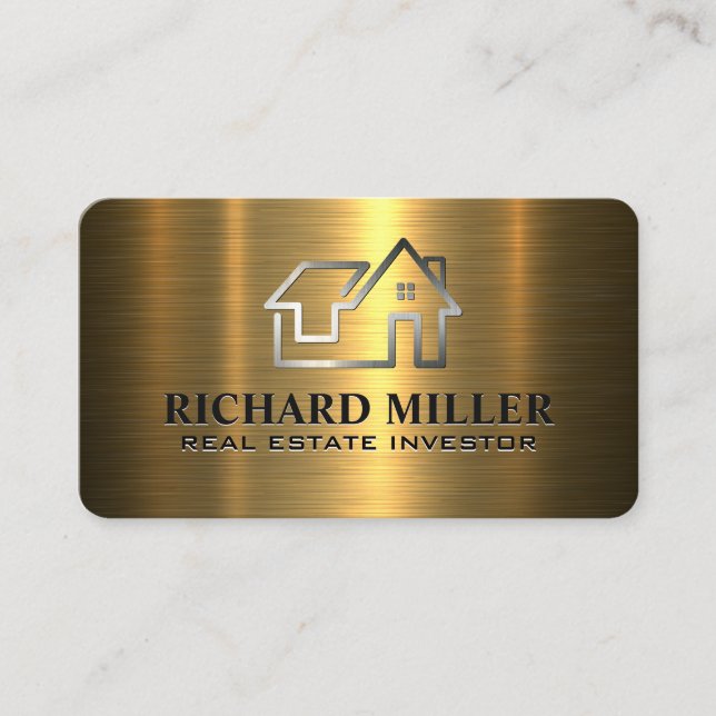 Real Estate Home Logo | Metallic Gold Business Card (Front)
