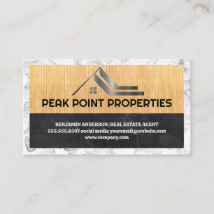 Real Estate Home Logo   Wood Marble Business Card