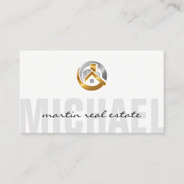 Real Estate Home | Metallic Logo Business Card (Front)