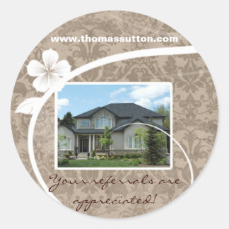 Real Estate Home Sticker Thank You Beige Damask