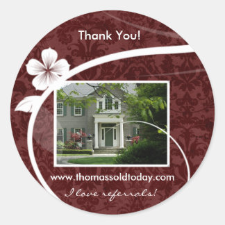 Real Estate Home Sticker Thank You Red Damask