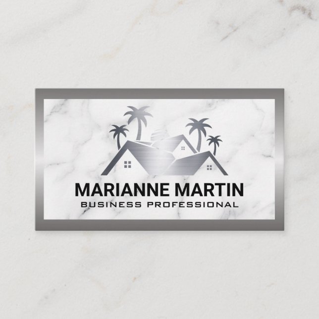 Real Estate Homes | Palm Trees | Metal | Marble Business Card (Front)