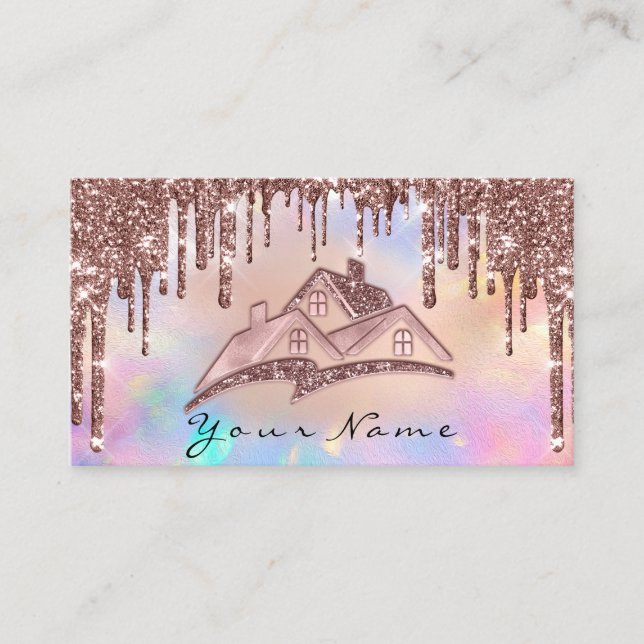 Real Estate House Agent Drips Glitter Logo Business Card (Front)