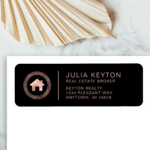Real Estate House Black Rose Gold Return Address