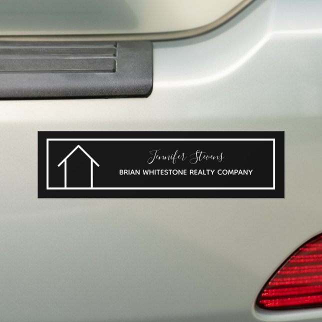 Real Estate House Black White Custom Realtor Bumper Sticker (On Car)