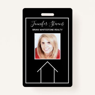 Real Estate House Black White Custom Realtor ID Badge