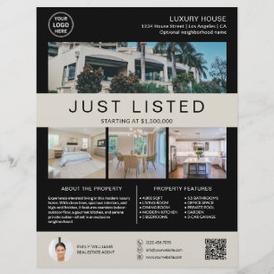 Real Estate House for Sale Logo Photo QR Black Flyer