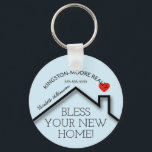 Real Estate House Heart Custom Realtor Business Ke Key Ring<br><div class="desc">A red heart over a new home's roof features the words "Bless Your New Home!" along with your company name,  phone number and agent's name. CHANGE THE BACKGROUND COLOR to anything! Personalise this business marketing gift with your own information to congratulate buyers on their new home.</div>