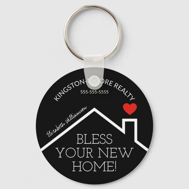 Real Estate House Heart Custom Realtor Business Key Ring (Front)