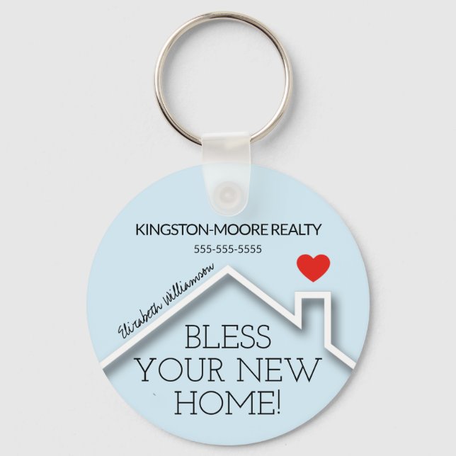 Real Estate House Heart Custom Realtor Business Key Ring (Front)