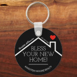 Real Estate House Heart Custom Realtor Business Key Ring<br><div class="desc">2" round keychain features a red heart over a new home's roof, the words "Bless Your New Home!" along with your company name, phone number and agent's name. CHANGE THE BACKGROUND COLOR to anything - we show black. Personalise this business marketing gift with your own information to congratulate buyers on...</div>