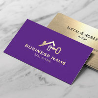 Real Estate House & Key Logo Purple & Gold Realtor