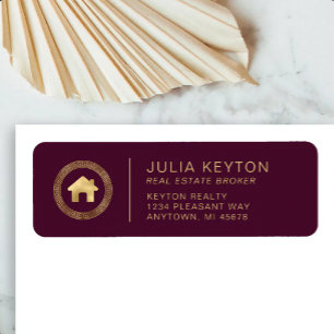Real Estate House Logo Burgundy Return Address