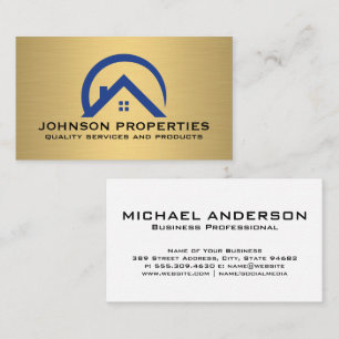 Real Estate House Logo   Gold Metallic Business Card