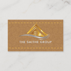 Real Estate House Logo Leather Stitched Business Card